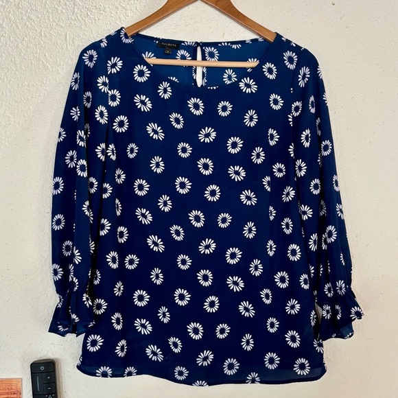 Talbots Tops - Talbots Navy and White Floral Blouse